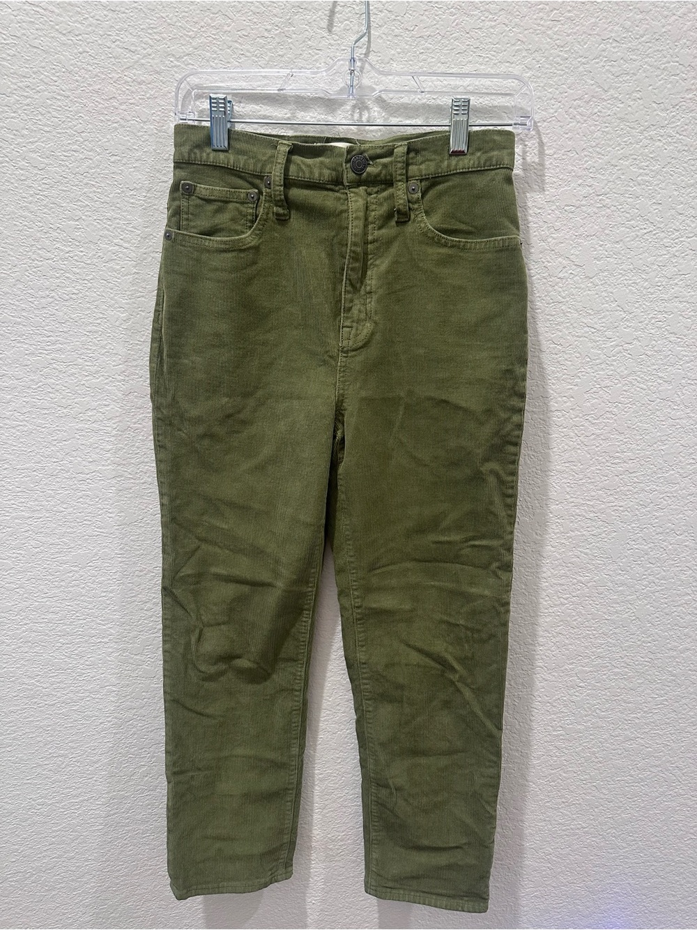 Madewell Classic Straight Jean Olive Green Corduroy High‎ Rise Pants Size 25